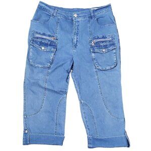 Acezung Women's Jeans Size 12 Capri Flap Pouch Pockets Medium Wash